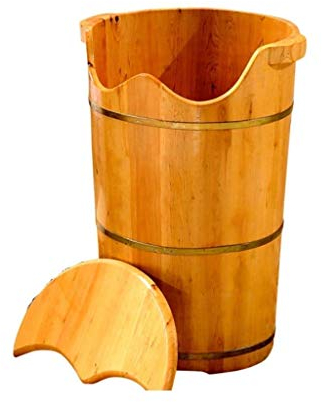 WADRBSW Fußmassagefass, Fußbadfass, Massivholz, natürlich, verdicktes Fußbad, Holzwanne, Haushalts-Fußwaschbecken mit Deckel mit Massagegerät, Detox-Massage-Fußwaschbecken to Pursue Happiness