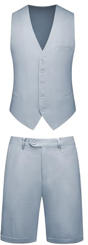 Dbutiy Costume d'été 2 pièces en lin pour homme – Tenue de plage pour invités de mariage avec gilet et short, gris clair, Medium