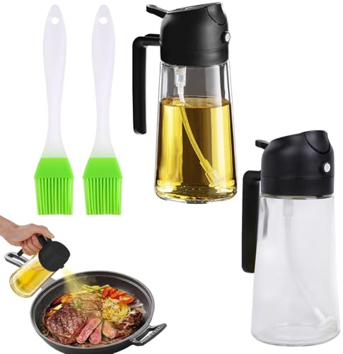 4Pcs Oil Dispenser and Oil Brushes Set,470ml/16oz,2 in 1 oil Spray Bottle and Oil Brushes Oil Sprayer Bottle 2 in 1 Oil Dispenser and Sprayer Olive Oil Spray Bottle, Handheld Mist Maker for Cooking