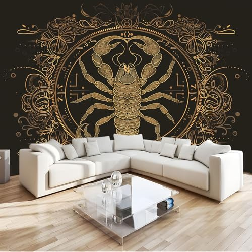 Art Papier Peint Intissé 3D Scorpion De Style Mandala Constellation Lignes Muraux Tapisserie Photo Décoration Murale, Papier Peint 200x140 cm Salon Chambre Bureau Couloir Peinture Murale Décor