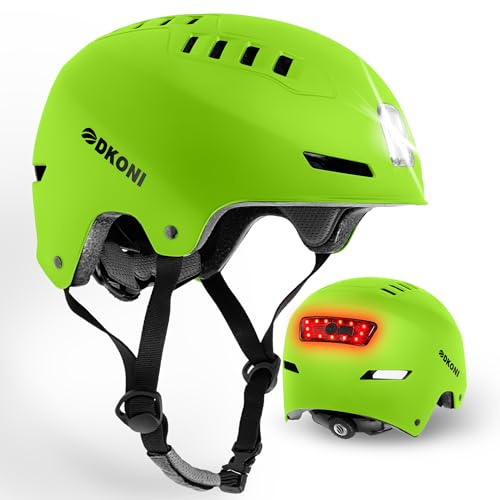 DKONI Casque de vélo avec lumières LED - Casque de vélo Rechargeable par USB - avec lumière LED Avant et arrière - pour Homme et Femme