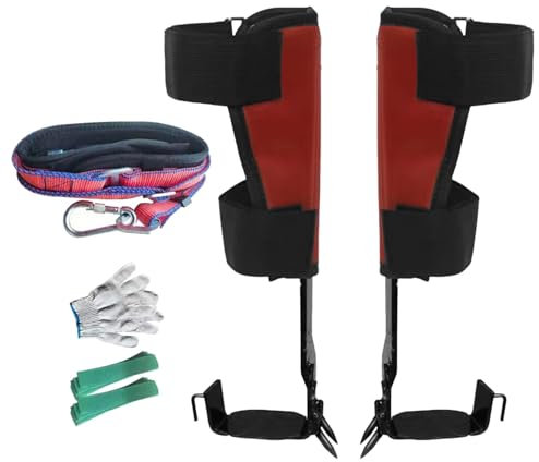 Klettersteigeisen – Baumkletterausrüstungsset, professionelle Baumkletterspikes | aus Edelstahl mit Riemen und Handschuhen, verstellbare zum Baumklettern für Baumarbeiten, Klette
