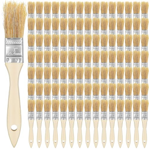 100 Pack Chip Paint Brushes, 1 Inch/2.54cm Wooden Paint Brushes Bulk Small Paint Brush Bristle Set Flat Paintbrushes with Wood Handle for Acrylic Paint, Crafts, Varnish, Furniture, Glue