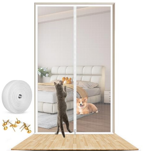 Zanzariera per porta per gatti, 90 x 200 cm, resistente, anti zanzare, per animali domestici, con cerniera, impedisce a cani e gatti di correre fuori di casa, per soggiorno, cucina, patio