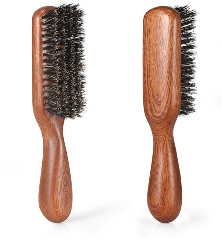 BESTOOL Spazzola con setole di cinghiale per capelli fini e sottili, spazzola per barba per la cura quotidiana della barba, spazzola da uomo con manico in legno di sapele