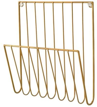 MagiDeal Magazine Rack Wall Mount File Holder Versatile, Decorative Iron File Organizer, Newspaper Holder for Folder Envelopes Letters, Gold