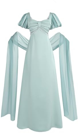 Fiamll Robe de bal longue pour femmes Robe de bal victorienne pour mariage avec écharpe et gants, Bleu océan., XL