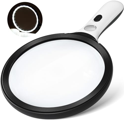 Magnifying Glass with Light Large, 20X 30X Handheld Illuminated Lighted Magnifier 24LED 1UV Light for Seniors, Reading, Coins, Jewelry, Close work