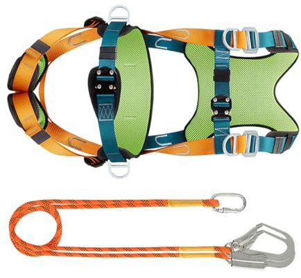 Sicherheitsgeschirr für Baustellen, Fallschutz-Set mit Geschirr, Leine mit bequemem Gürtel und Kissen, Schnellverbindungsschnalle für Klettern, Wandern, Outdoor-Sportarten