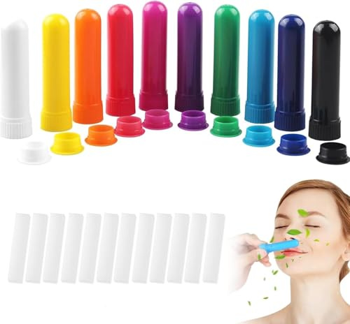10 Stück Riechstifte für ätherische öle, Ätherisches Öl Röhren | Gute Hygroskopizität, Naseninhalator Stift Riechstäbchen, mit Docht Nachfüllbarer Inhalator Stick (10 Farben)