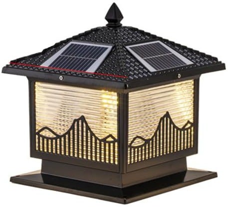 Solar Stigma Lantern Home Energy Saving Exterior Pedestal Lamp 15.7in Black Outdoor Pillar Light Metal Aluminum Super Bright IP65 Waterproof Column Lamps for Garden Courtyard Wall Balcony