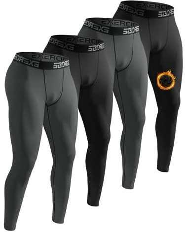 ATTIQOZI 4 Pack Thermounterhose Herren Lang Unterhosen Männer Thermounterwäsche Warm Innenfleece Skiunterwäsche Winter Leggings Unterziehhose Herren Fußball Schwarz/Dunkelgrau/Schwarz/Dunkelgrau L