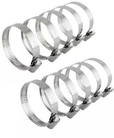 KEQAR 10 Pezzi Fascette stringitubo Inox antiruggine in Acciaio Inox per Piscina, laghetto e Giardino (Campo di serraggio 21-44mm)