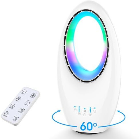 Aiorber Rotorloser Ventilator, Leiser Turmventilator mit Fernbedienung, LED Beleuchtung, 60° Oszillation,3 Modi, 7.5H Timer für Schlafzimmer Büro Wohnzimmer Kinderzimmer (schneeweiß)