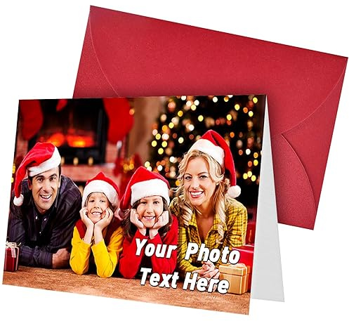 ARSWENGER Personalisierte Grußkarten mit Umschlag, Einzigartige Dankeskarte mit Fototext, Geschenke für Geburtstag, Hochzeit, Jahrestag, Halloween, Weihnachten, Muttertag, Feiertage (Rot)