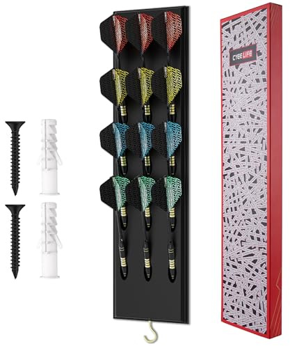 CyeeLife Soporte para Dardos de Madera para 12 Dardos, Soporte de Pared para Dardos, Organizador para Guardar Dardos Steel y Soft, Accesorios para Dardos