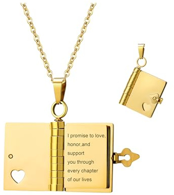 VAKTWPDLY Collana con medaglione a forma di libro d'amore personalizzato con messaggio, collana con medaglione a forma di cuore in acciaio inossidabile apribile, regalo per mamma, moglie o fidanzata