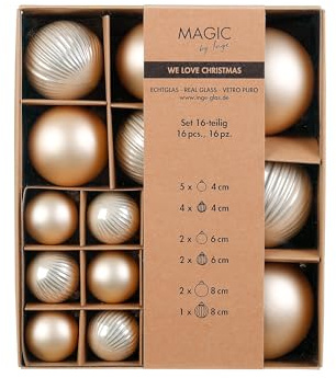 Weihnachtskugeln Glas 4-8cm Mix 16er Set - matt & glänzend gerillt - Christbaumkugeln Weihnachtsbaumkugeln für Weihnachten - Christbaumschmuck & Weihnachtsbaumschmuck Braun - Champagner