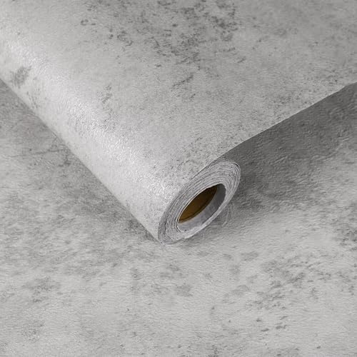 sourcing map 5m x 60cm Concrete Wallpaper, Industrial Concrete Cement Contact Paper Vinyl Stained Matte Crackle Textured Adhesive Wallpaper for Kitchen Countertop Cabinet Bathroom, Grey White