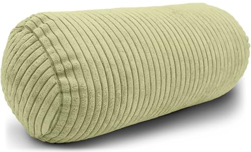 Amilian Traversin avec housse, 40 x 15 cm, en velours côtelé, avec rembourrage, lavable, pour adultes et enfants, idéal pour la nuque, rosée du matin, 40 x 15 cm