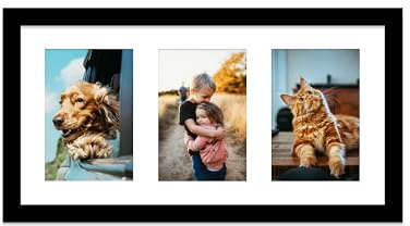Black Multi Photo Frame - Holds 3 x 6x4 Pictures, Family Collage Picture Frame for Wall Display, 8x16 Panoramic Frame Size, Pack of 1