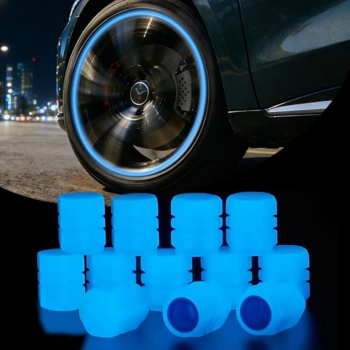 Cappucci Valvole Luminosi Auto, 12 Tappi Ruote Auto Luminosi (Blu)