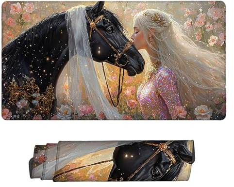 Gaming Mauspad 1200 x 600 mm XXL Gaming Mousepad Verlängertes Großes Mauspad Schreibtischauflage, Genähte Kanten Mousepad, rutschfeste Gummibasis, Office Mouse Pad (Prinzessin Schwarzes Pferd) Z-346