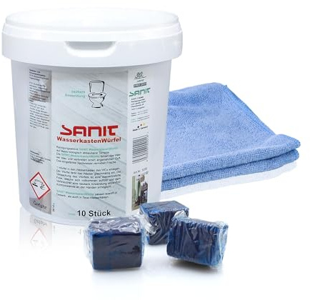Sanit Cubi per cassetta dell'acqua – 10 pezzi, 40 settimane di freschezza in bagno – incluso panno in microfibra by kör4u – Made in Germany