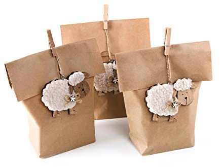 3 witzige kleine Osterverpackung Tüte + Schaf Anhänger Filz Ostertüte Verpackung Kunden Kinder Papiertüte Osterdeko als Osternest Geschenkverpackung