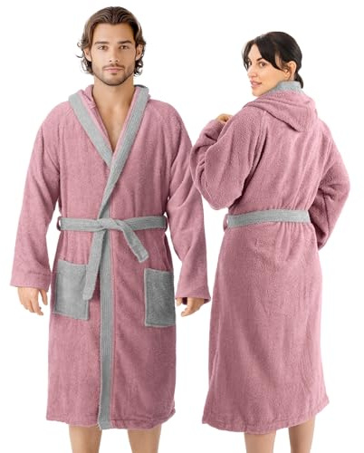 HOMELEVEL Frottébadrock 100 % bomull kvinnor män och kvinnor, Gammelrosa/ljusgrå, 3XL