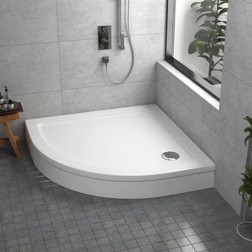 Bathroom Quadrant 800 x 800mm Shower Tray with Riser Kit Plinth for Shower Enclosure Gloss White Slimline