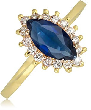 2Colors Bague plaqué Or Marquise Saphir synthétique avec Cubic Zirconia - 50