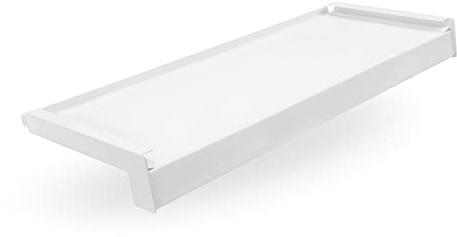 Seiletech.de Fönsterbräda stål + pulverlackerad – 110 cm – vit RAL 9016 – djup 10 cm – väderbeständig – inkl. ändhylsa i aluminium – fönsterbräda – ytterfönsterbräda – utomhus – fönstersims – utomhus