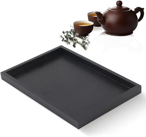 ZPSHYD Rechteckiges Teetablett aus Holz, rechteckiges Tablett massivem schwarzes Holz-Teetablett für Küchentheke (25 * 18 2cm)
