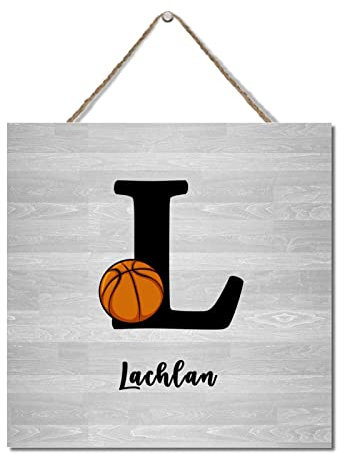 Wood Sign Basketball Personalized Gift Monogram L Wood Pallet Decorative Wooden Farm Sign Basketball Decor 2022 Vintage Wall Door Art Sign Hanging Sign Farmhouse Decor 12x12in