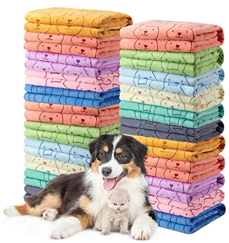 Tatuo 22 Pcs Dog Towels for Drying 20 x 40 Inch Pet Bath Towels Absorbent Microfiber Towel Quick Drying Puppy Bathing Supplies for Small Medium Large Dog Puppy Cat(Colorful,Rabbit Pattern)