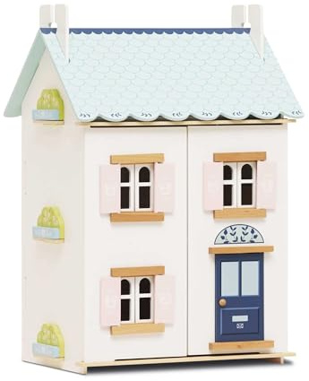 Le Toy Van - H125 - Blue Belle Puppenhaus aus FSC-zertifiziertem Holz, 3 Jahre alt, für Mädchen, 2 Etagen, L 44 x T 36 x H 66 cm, mit Fensterläden