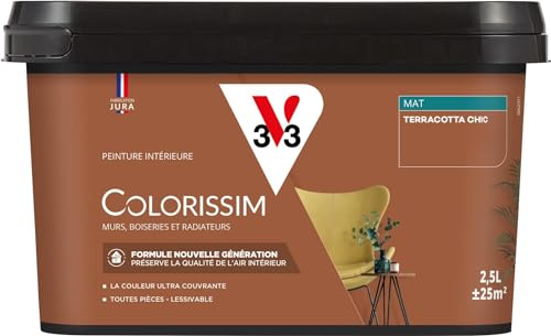 V33 Peinture multi-supports Colorissim® Terracotta chic Mat 2,5L | Peinture Murs Boiseries Radiateurs, Ultra-couvrant, Toutes pièces, Lessivale, Qualité de l'air intérieur