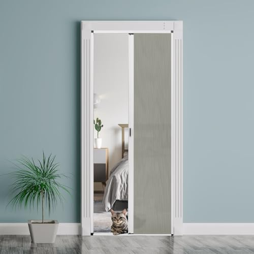 ROOMNEST No-Drilling Interior Accordion Door, Retractable Folding Door with Aluminum Frame and Cellular Fabric, Waterproof and Heat Insulation, for Bedroom, Bathroom, Kitchen, Office(Filter Gray