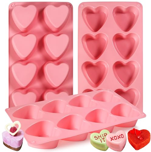 Sidosir 3Pcs Large Heart Shaped Muffin Pan Silicone Mold, 8-Cavity Chocolate Cover Molds for Valentine's Day Mini Cake, Jelly Pudding, Handmade Soap