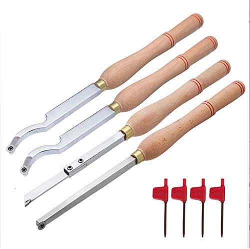BomDog Cincel de Torno, Herramientas de Torneado de Madera para Torno, Juego de 4 Piezas, Herramientas de Torno de Carburo con Herramientas Rectas, de Curva, de Curva Pequeña Y de Corte