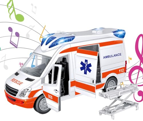 Sollee Ambulance électrique Ambulance pour Kids Jouet Ambulance Truck avec lumières Clignotantes et Sons réels Ambulance House Cadeau pour Kids