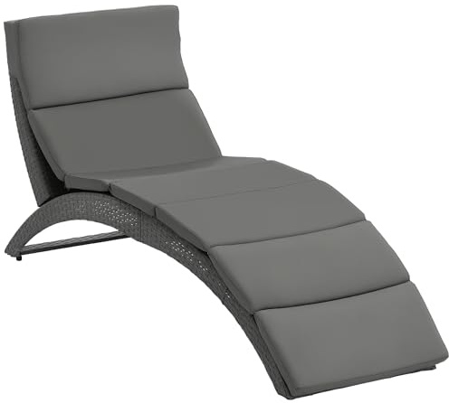 Outsunny Bain de Soleil transat Pliable Chaise Longue d'extérieur avec Matelas Grand Confort en métal et résine tressée - Gris