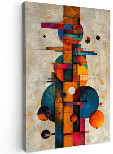 MuchoWow© Impression sur Toile Photo Peinture 60x90 cm Tableau Decoration Murale Chambre Salon Maison Deco Cuisine Vintage - Art Moderne - Orange - Formes Géométriques