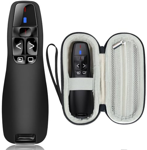 HELLCOOL Presenter mit Tasche, 2.4 GHz Wireless Presenter Verbindung via USB-Empfänger, 15m Reichweite, Roter Presenter, Fernbedienung Präsentation für Windows und Mac/PowerPoint/Keynote/Google Slides