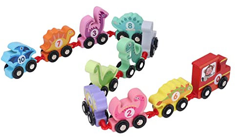 11-teiliges Dinosaurier-Zug-Set, Cartoon-Dinosaurier-Zug aus Holz mit Zahlen, Bausteine ​​für Frühkindliche Bildung, Spielzeugauto