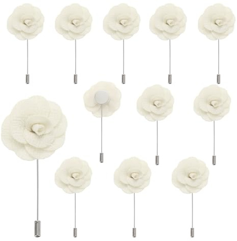 QUARKZMAN 12 Stück Ansteckblumen Knopflöcher Taschenanstecker Pins Weiße | Weiße Camellia, Für Hochzeitszeremonie Jubiläum Abschlussball Formelles Abendessen Party, Formelles