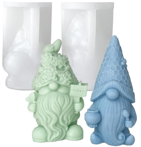 2 stycken silikonformar jul dvärg, 3D silikonform jul tomte, betong silikonform tomte, för tillverkning av ljus, aromstenar, choklad, gör-det-själv juldekorationer.