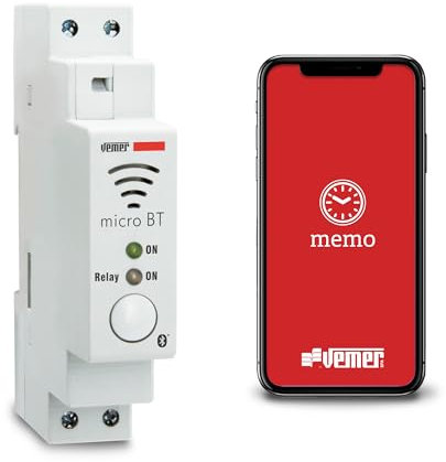 VEMER VE797200 MICRO BT - Interruttore Orario Astronomico con Bluetooth e APP dedicata, Timer da Barra DIN 1 Modulo, Bianco