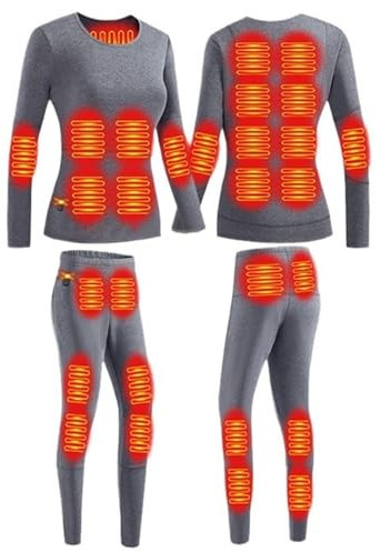 CJJZFO Beheizbare Unterwäsche Damen Winter Wärmende: 28 Zonen Beheizte Thermounterwäsche Set USB Elektrisch Beheizte Kleidung Top Hose 3 Gang Temperaturregelung (Grau, S)